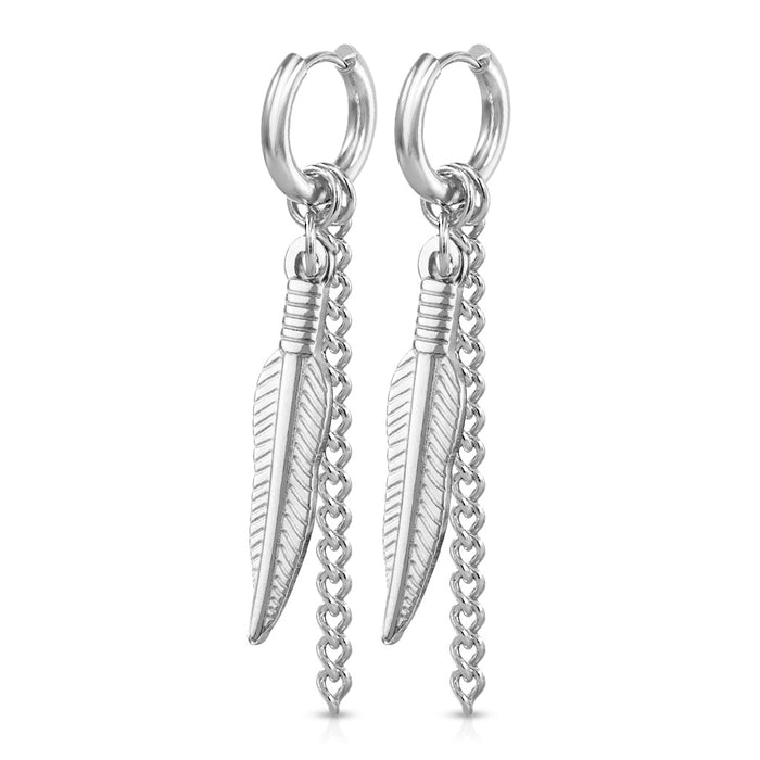 PAIR OF TRIBAL FEATHER SILVER